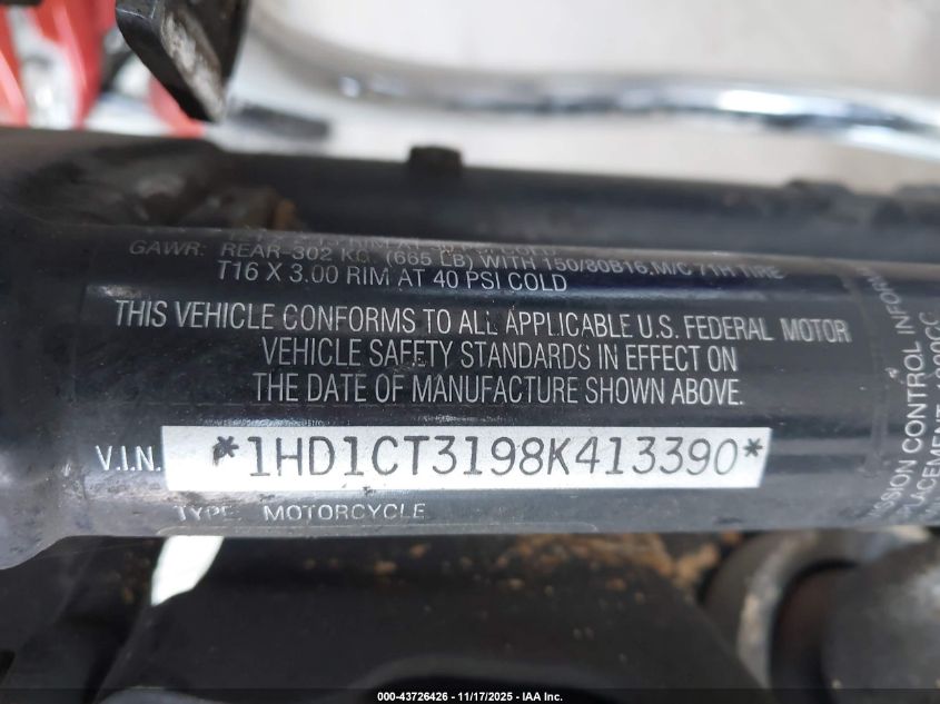 2008 Harley-Davidson Xl1200 C VIN: 1HD1CT3198K413390 Lot: 43726426