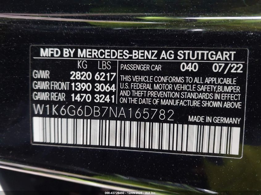 2022 Mercedes-Benz S 500 4Matic VIN: W1K6G6DB7NA165782 Lot: 43726450