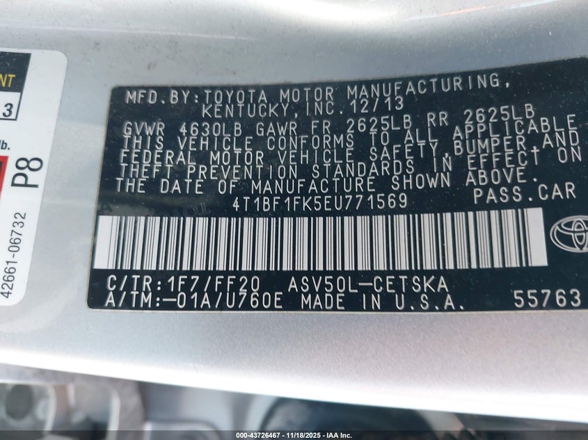 4T1BF1FK5EU771569 2014 TOYOTA CAMRY photo no. 9