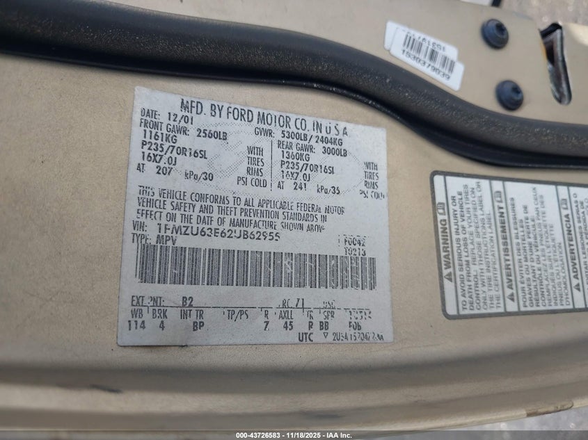 1FMZU63E62UB62955 2002 FORD EXPLORER photo no. 9