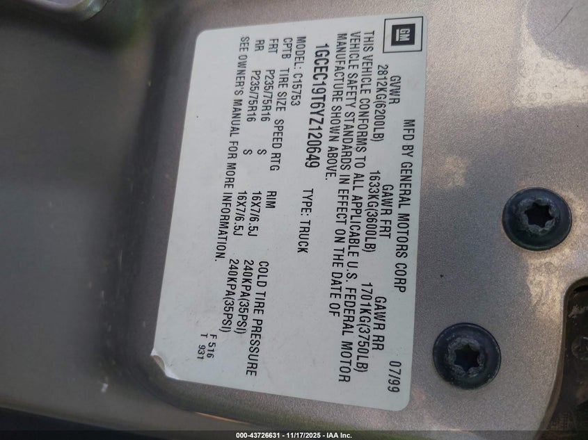1GCEC19T6YZ120649 2000 CHEVROLET SILVERADO photo no. 9