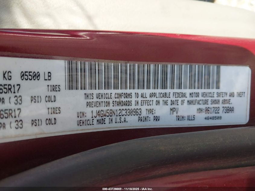 2002 Jeep Grand Cherokee Limited VIN: 1J4GW58N12C330963 Lot: 43726669