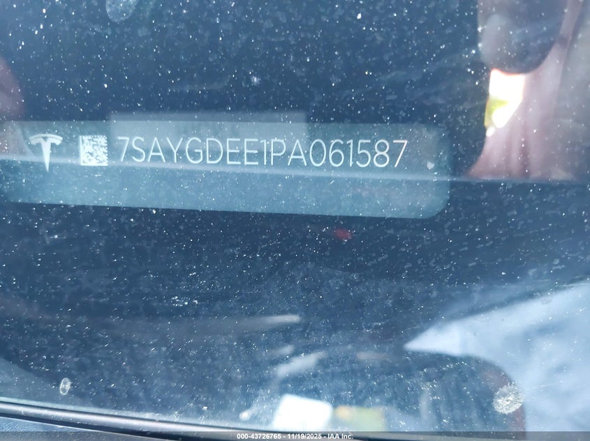 2023 Tesla Model Y Awd/Long Range Dual Motor All-Wheel Drive VIN: 7SAYGDEE1PA061587 Lot: 43726765