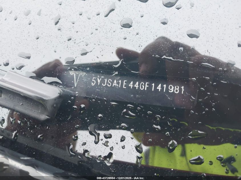 2016 Tesla Model S 90D/P100D/P85D/P90D VIN: 5YJSA1E44GF141981 Lot: 43726984