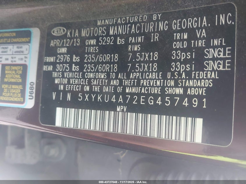 2014 KIA SORENTO EX V6 - 5XYKU4A72EG457491