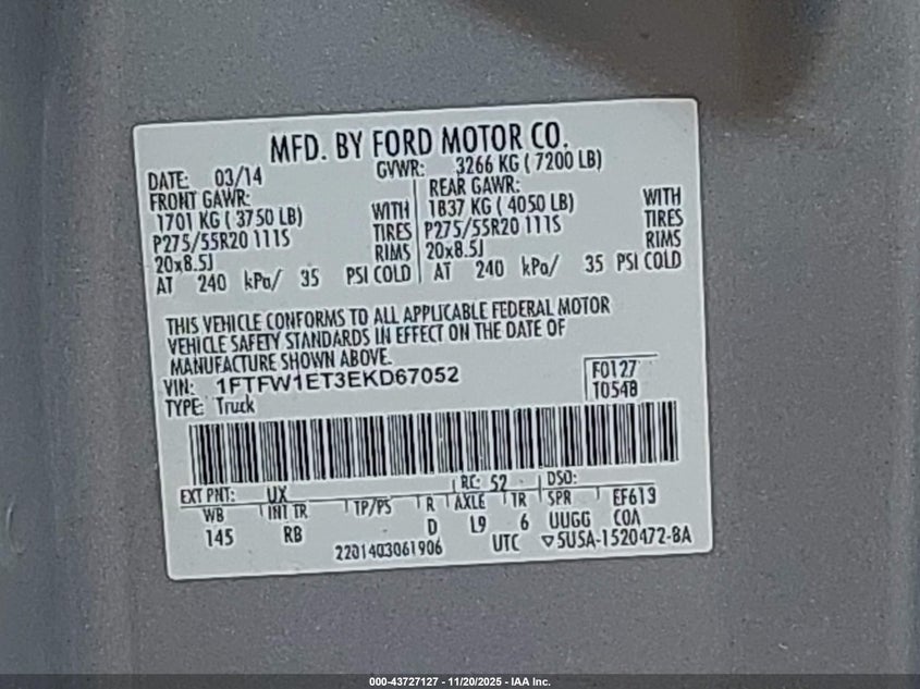 1FTFW1ET3EKD67052 2014 FORD F-150 photo no. 9