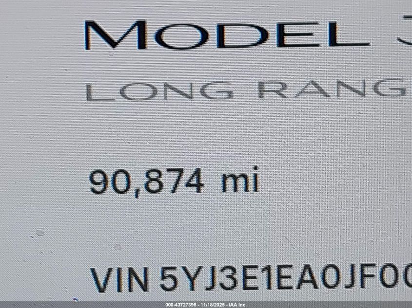 2018 Tesla Model 3 Long Range/Mid Range VIN: 5YJ3E1EA0JF008446 Lot: 43727395
