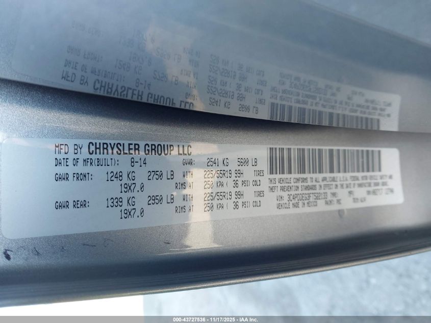 2015 Dodge Journey R/T VIN: 3C4PDDEG3FT522133 Lot: 43727536