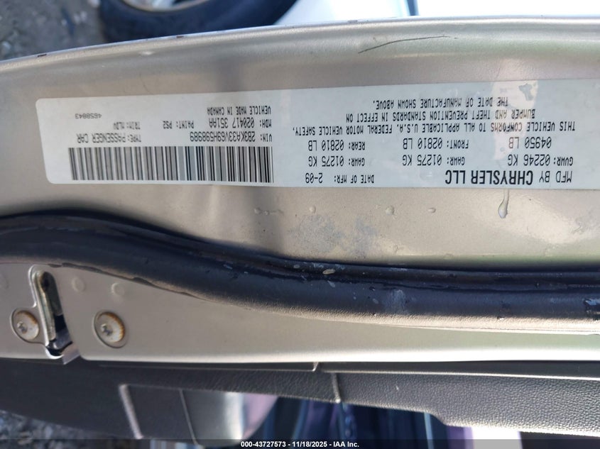 2009 Dodge Charger Sxt VIN: 2B3KA33V69H598989 Lot: 43727573