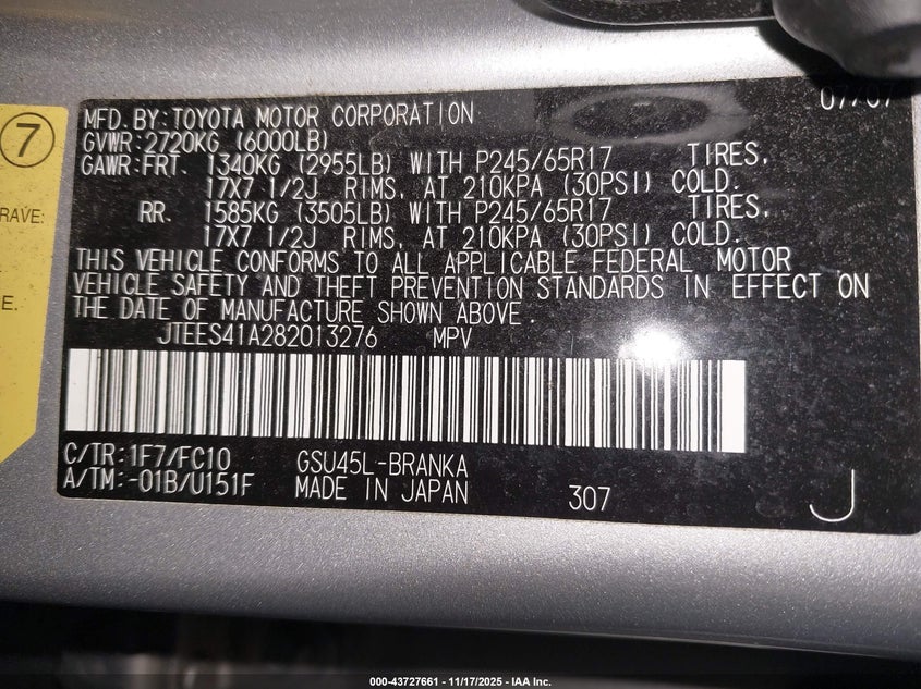 JTEES41A282013276 2008 TOYOTA HIGHLANDER photo no. 9