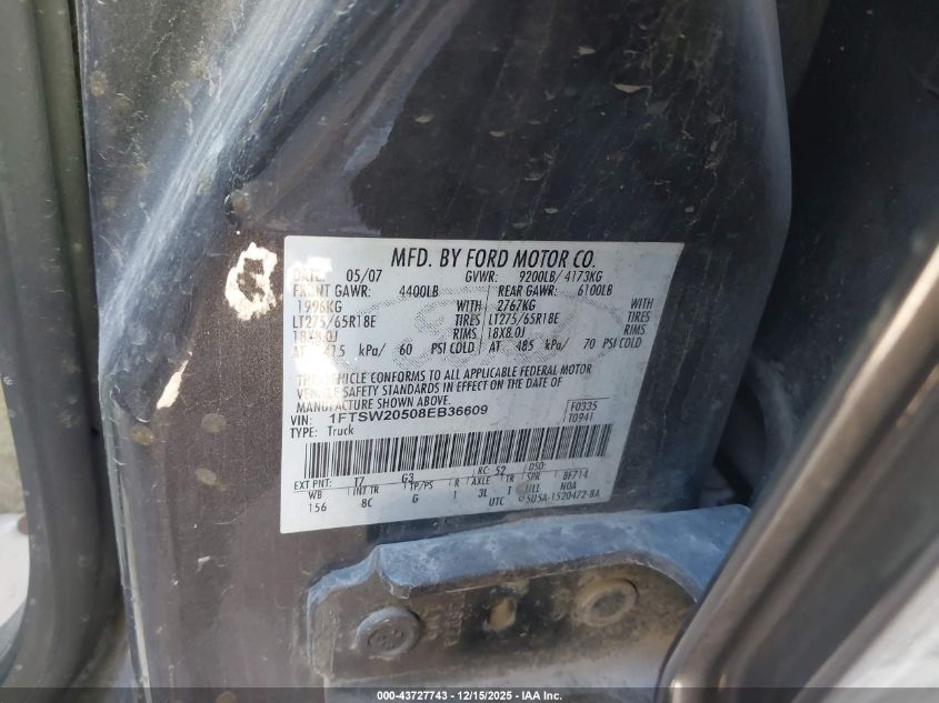 2008 Ford F-250 King Ranch/Lariat/Xl/Xlt VIN: 1FTSW20508EB36609 Lot: 43727743