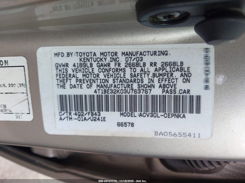 4T1BE32K03U763767 2003 TOYOTA CAMRY photo no. 9