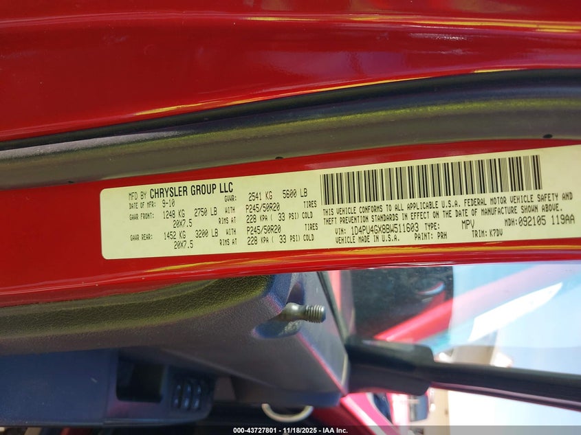 2011 Dodge Nitro Heat VIN: 1D4PU4GX8BW511603 Lot: 43727801