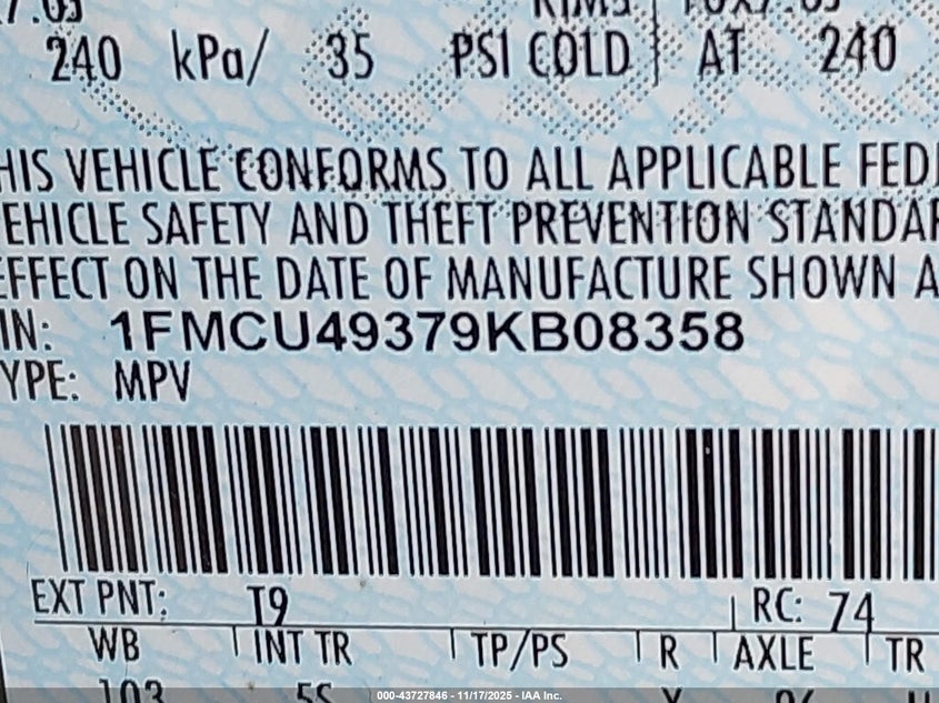 1FMCU49379KB08358 2009 FORD ESCAPE photo no. 9