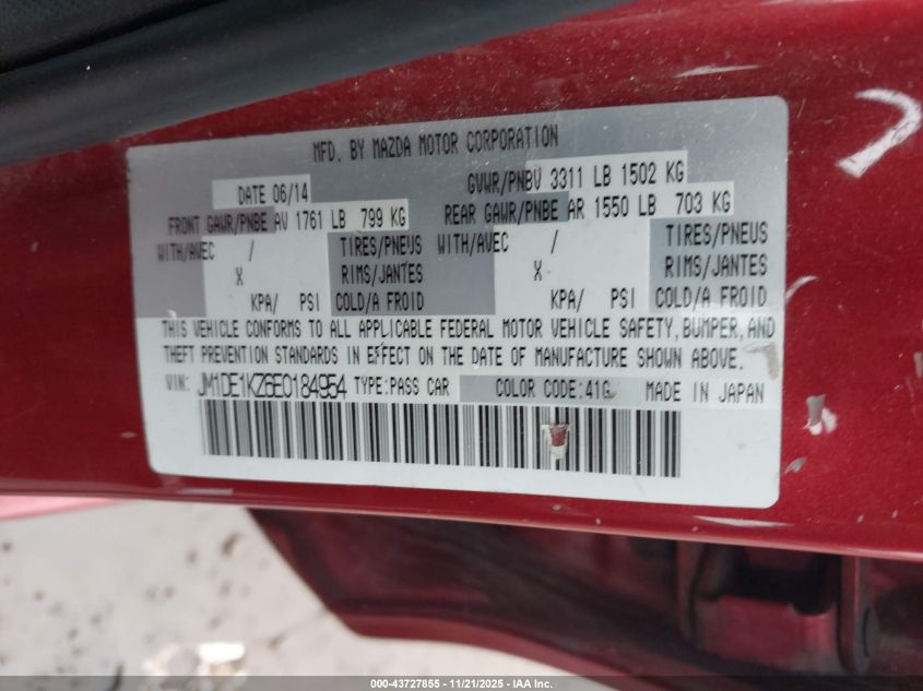 2014 Mazda Mazda2 Sport VIN: JM1DE1KZ6E0184954 Lot: 43727855