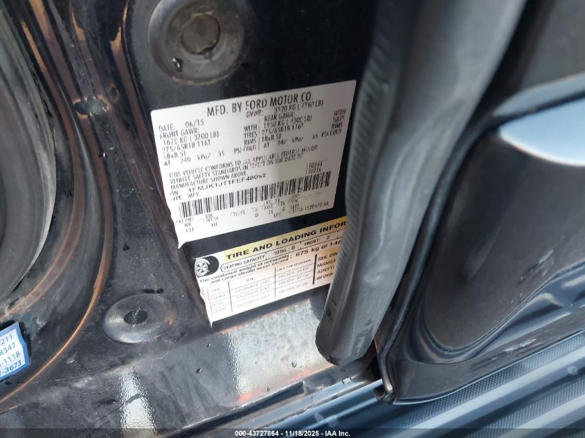 2015 Ford Expedition El Xlt VIN: 1FMJK1JT1FEF48092 Lot: 43727864