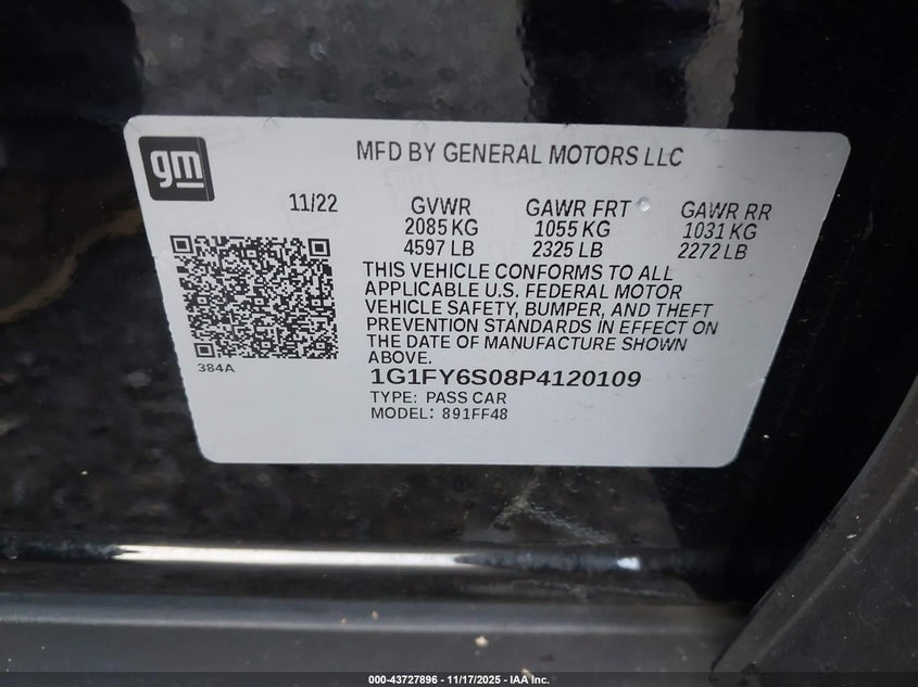 2023 Chevrolet Bolt Euv Fwd Lt VIN: 1G1FY6S08P4120109 Lot: 43727896