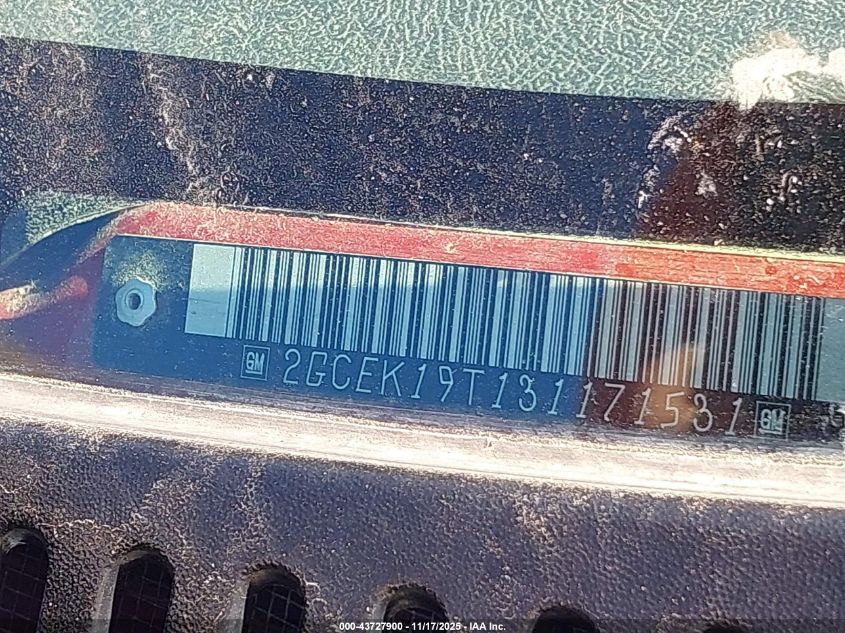 2003 Chevrolet Silverado 1500 VIN: 2GCEK19T131171531 Lot: 43727900