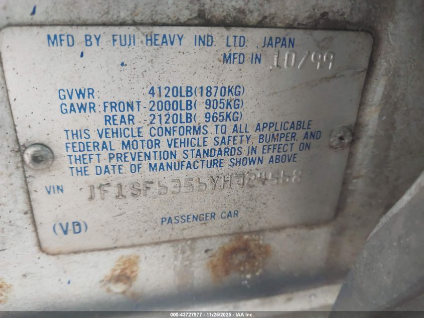 2000 Subaru Forester L VIN: JF1SF6356YH724568 Lot: 43727977