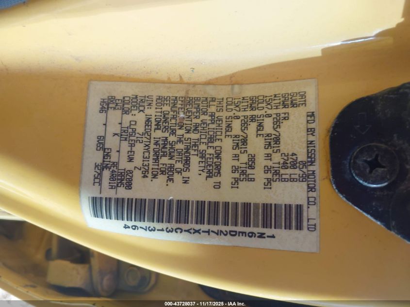 2000 Nissan Frontier Se-V6/Xe-V6 VIN: 1N6ED27TXYC313764 Lot: 43728037