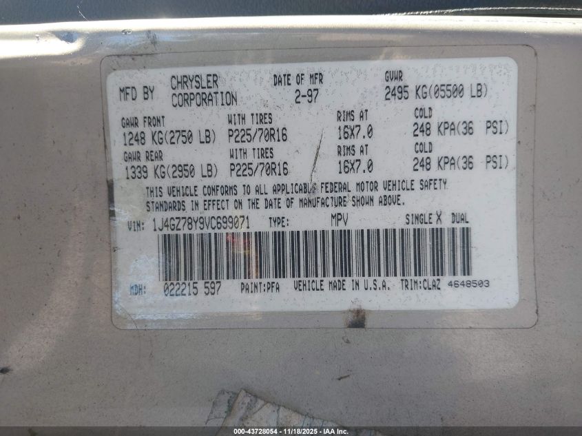 1997 Jeep Grand Cherokee Limited VIN: 1J4GZ78Y9VC699071 Lot: 43728054