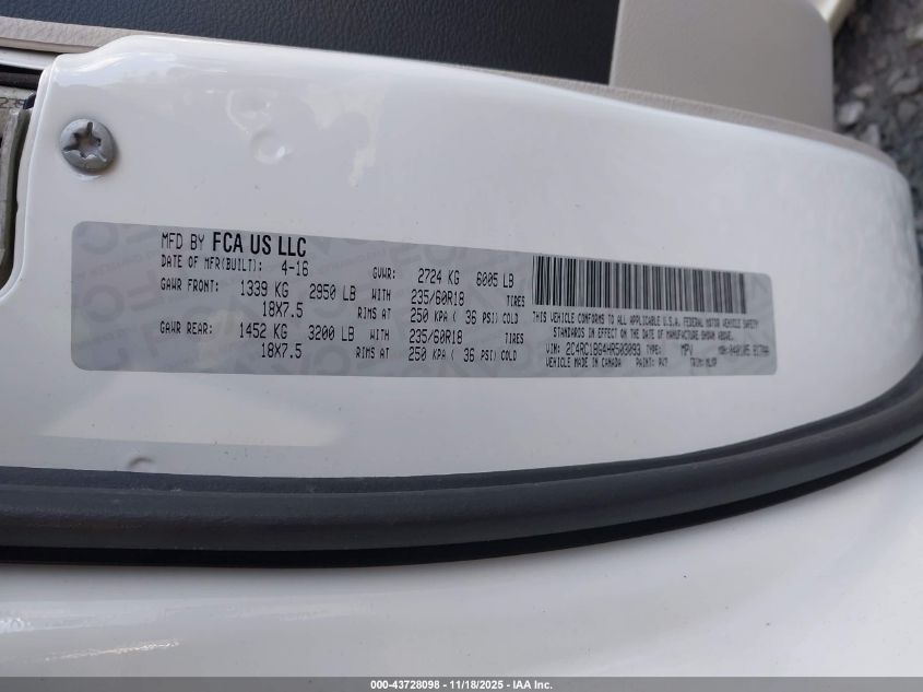 2017 Chrysler Pacifica Touring-L VIN: 2C4RC1BG4HR503093 Lot: 43728098