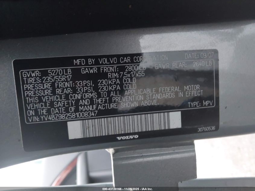 2008 Volvo Xc70 3.2 VIN: YV4BZ982581008347 Lot: 43728166