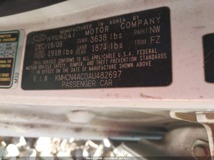 2010 Hyundai Accent Gls VIN: KMHCN4AC0AU482697 Lot: 43728169