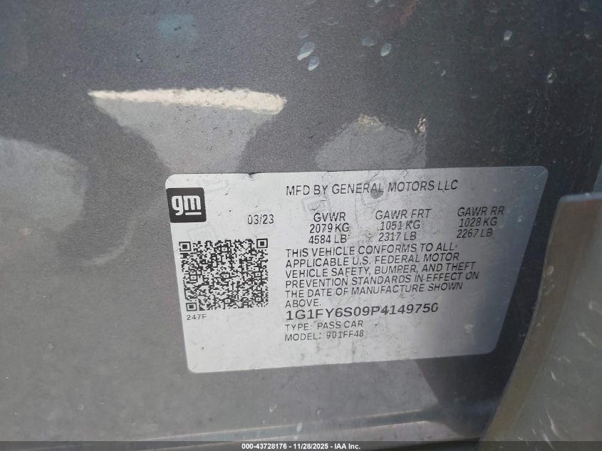 2023 Chevrolet Bolt Euv Fwd Lt VIN: 1G1FY6S09P4149750 Lot: 43728176