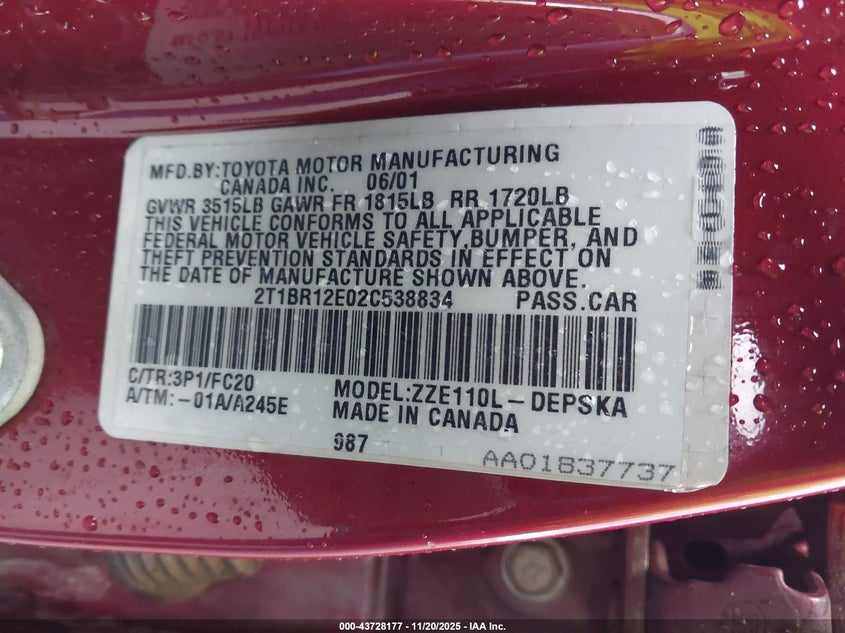 2T1BR12E02C538834 2002 TOYOTA COROLLA photo no. 9