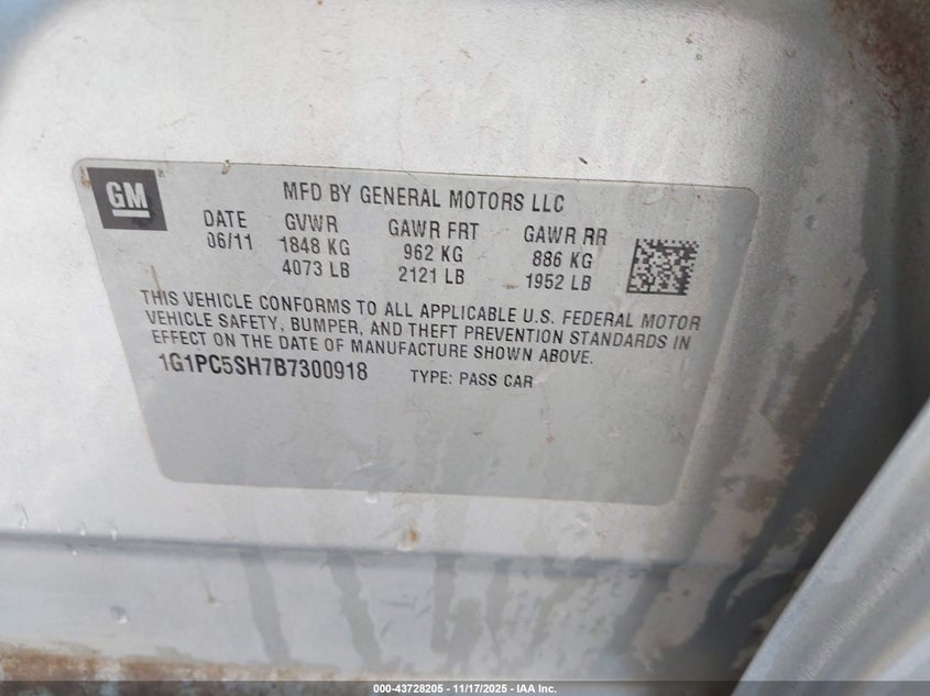 1G1PC5SH7B7300918 2011 CHEVROLET CRUZE photo no. 9