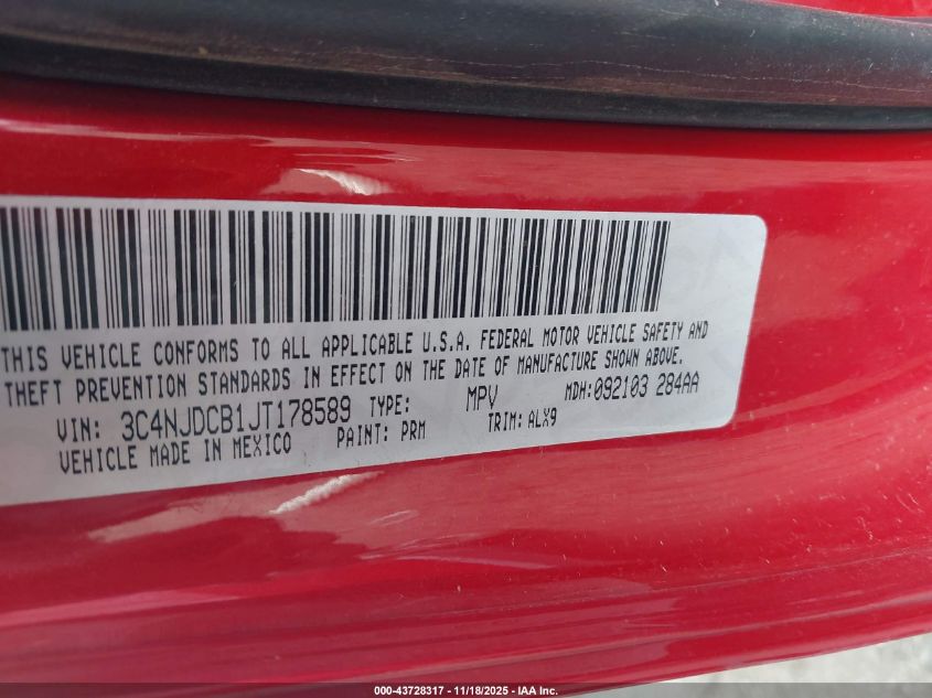 2018 Jeep Compass Limited 4X4 VIN: 3C4NJDCB1JT178589 Lot: 43728317