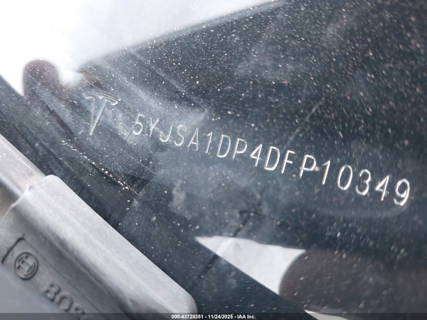 2013 Tesla Model S Performance VIN: 5YJSA1DP4DFP10349 Lot: 43728351