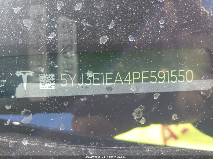 2023 Tesla Model 3 Rear-Wheel Drive VIN: 5YJ3E1EA4PF591550 Lot: 43728371