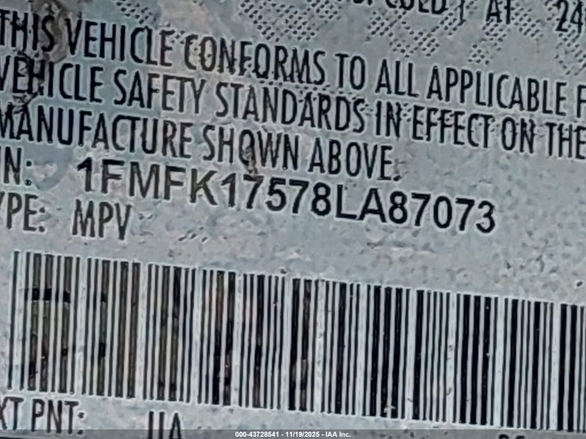 2008 Ford Expedition El Eddie Bauer/King Ranch VIN: 1FMFK17578LA87073 Lot: 43728541