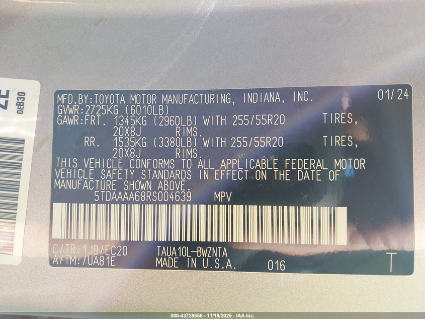 2024 Lexus Tx 350 VIN: 5TDAAAA68RS004639 Lot: 43728556