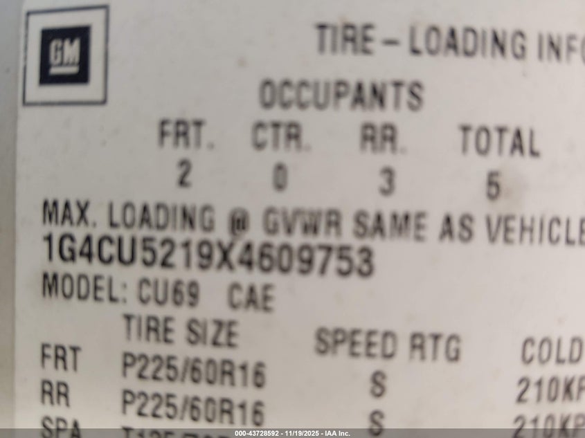 1999 Buick Park Avenue Ultra VIN: 1G4CU5219X4609753 Lot: 43728592