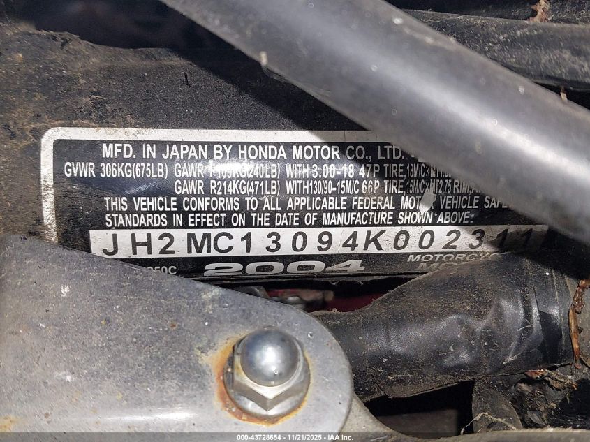 2004 Honda Cmx250 C VIN: JH2MC13094K002311 Lot: 43728654