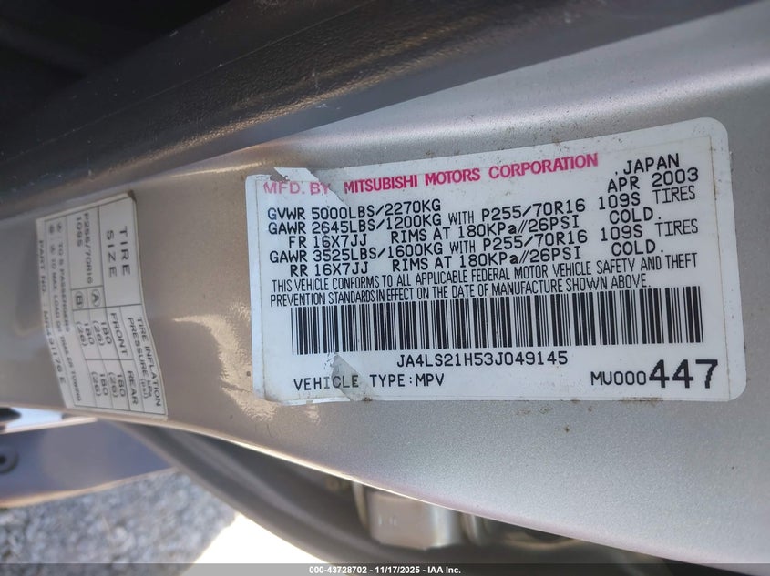 JA4LS21H53J049145 2003 MITSUBISHI MONTERO SPORT photo no. 9