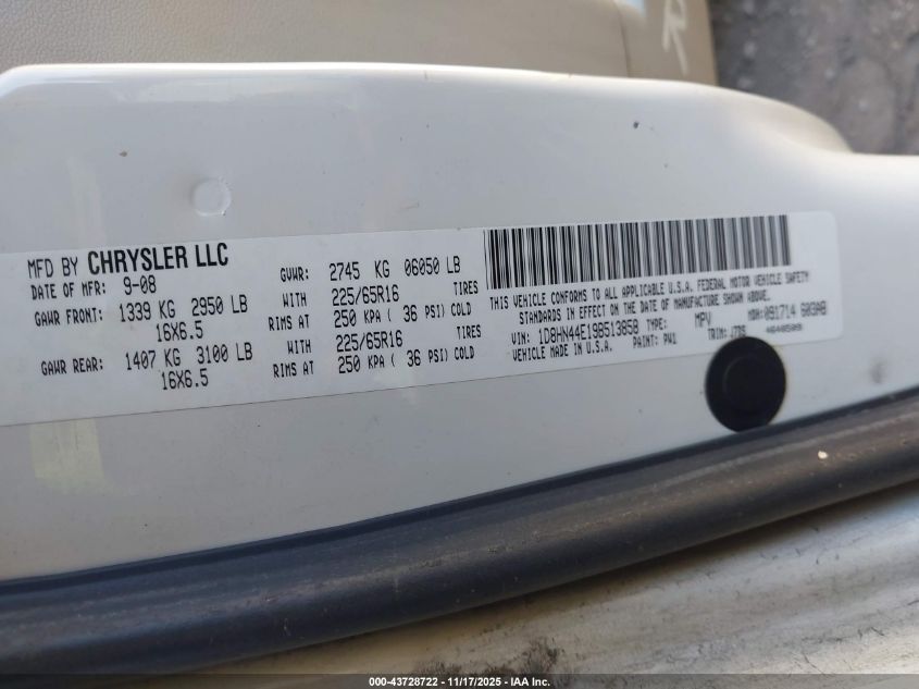 2009 Dodge Grand Caravan Se VIN: 1D8HN44E19B513858 Lot: 43728722