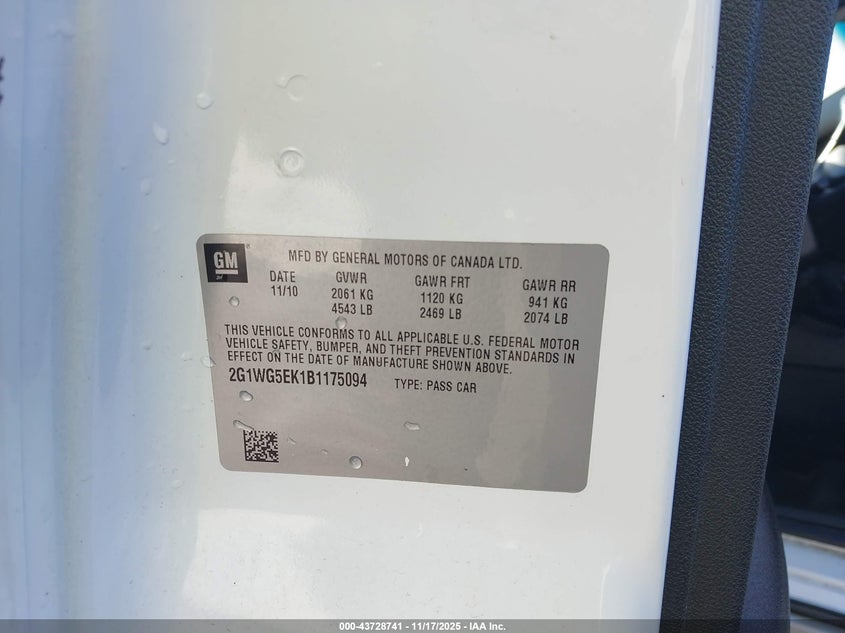 2G1WG5EK1B1175094 2011 CHEVROLET IMPALA photo no. 9