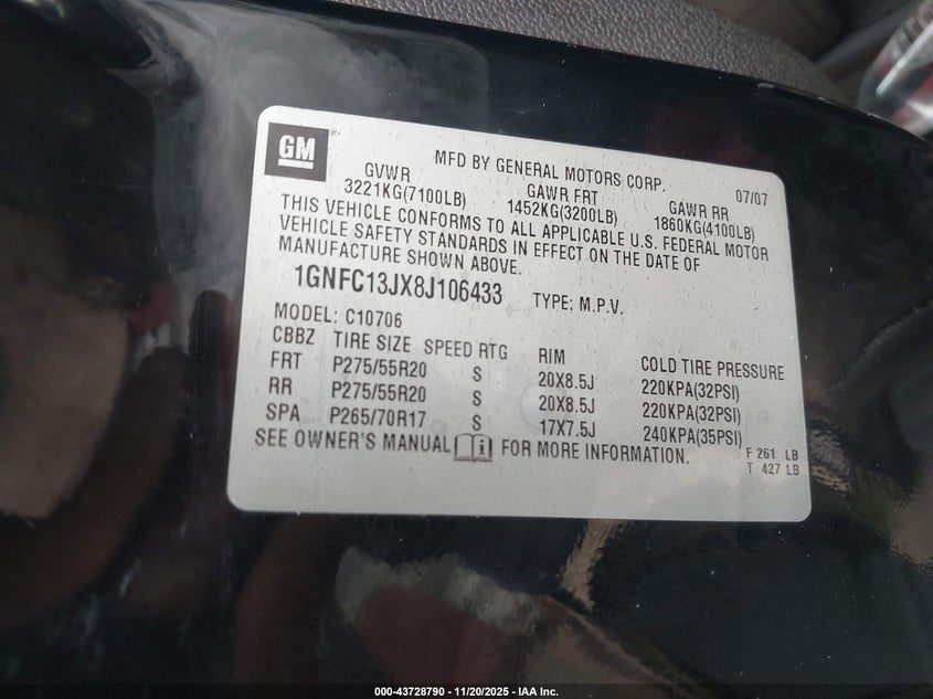 1GNFC13JX8J106433 2008 CHEVROLET TAHOE photo no. 9