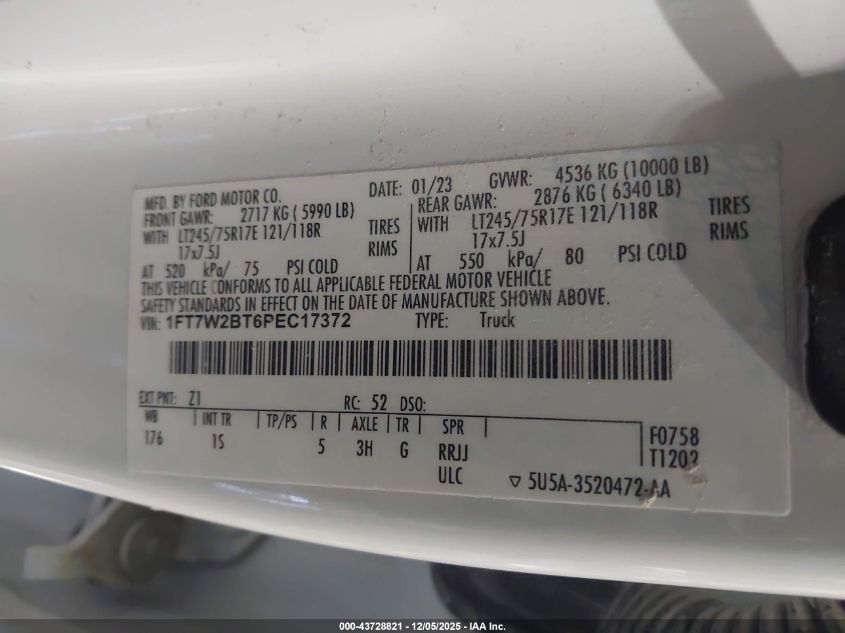 2023 Ford F-250 Xl VIN: 1FT7W2BT6PEC17372 Lot: 43728821