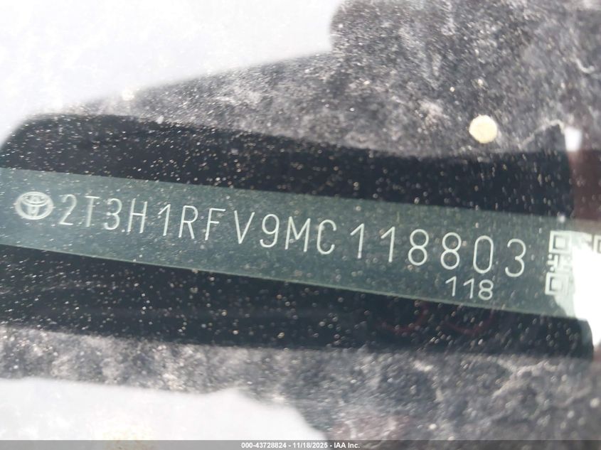 2021 Toyota Rav4 Le VIN: 2T3H1RFV9MC118803 Lot: 43728824