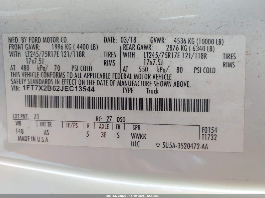 1FT7X2B62JEC13544 2018 FORD F250 photo no. 9