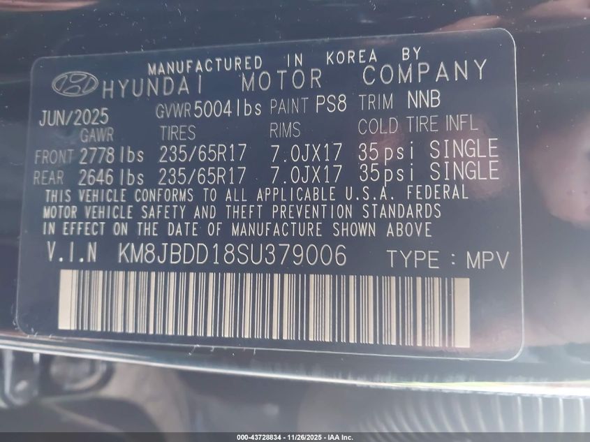 2025 Hyundai Tucson Hybrid Blue VIN: KM8JBDD18SU379006 Lot: 43728834