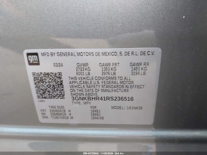 2024 Chevrolet Blazer Awd 2Lt VIN: 3GNKBHR41RS236516 Lot: 43728842
