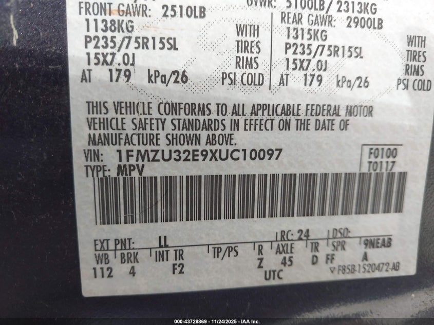 1FMZU32E9XUC10097 1999 FORD EXPLORER photo no. 9