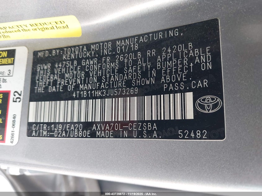 4T1B11HK3JU573269 2018 TOYOTA CAMRY photo no. 9