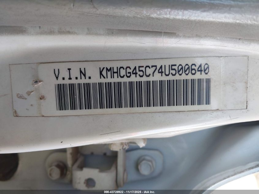 2004 Hyundai Accent Gl VIN: KMHCG45C74U500640 Lot: 43728922